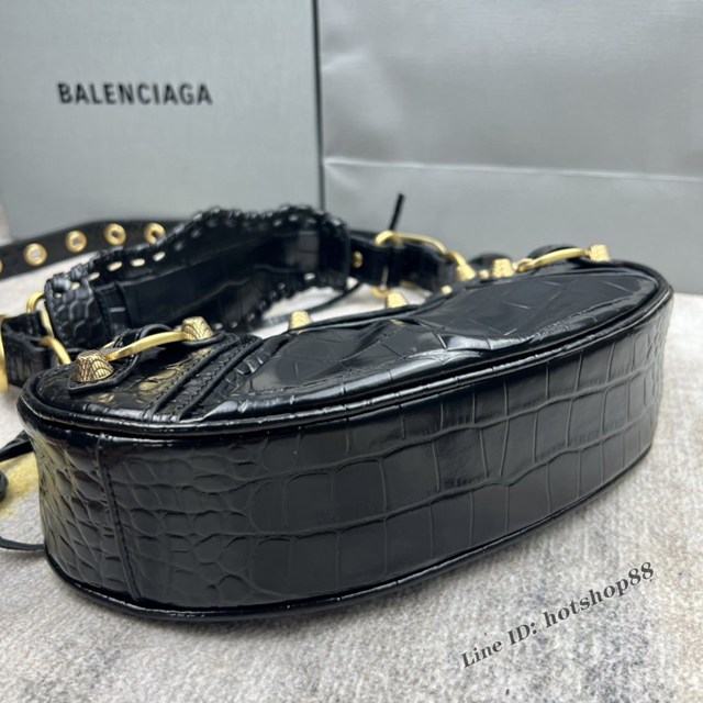 Balenciaga專櫃爆款Le Cagole半月牙腋下包餃子包 巴黎世家經典小號爆裂黑鱷金機車包 fyj1067